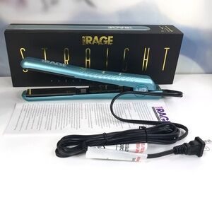 HAIR RAGE Black Tourmaline 32mm /1.25” Ceramic Flat Iron in Turquoise *Brand New
